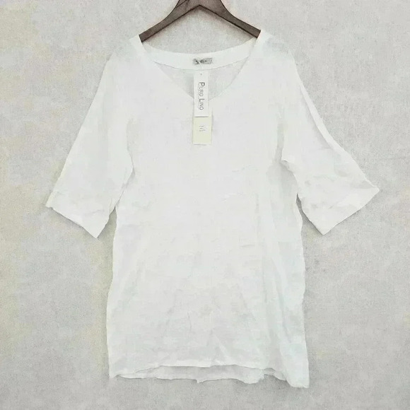 NEW Alessia Pacini Made in Italy 100% Linen V neck Beach Wear Dress L 7203C - Picture 1 of 8